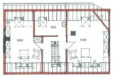 Grundriss Dachgeschoss Mehrgenerationenhaus mit separatem Nebengeb�ude, Balkon und idyllischem Garten