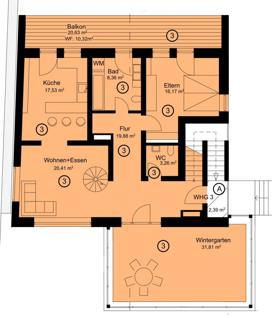Grundriss Eigangsebene Penthousewohnung Rauenberg